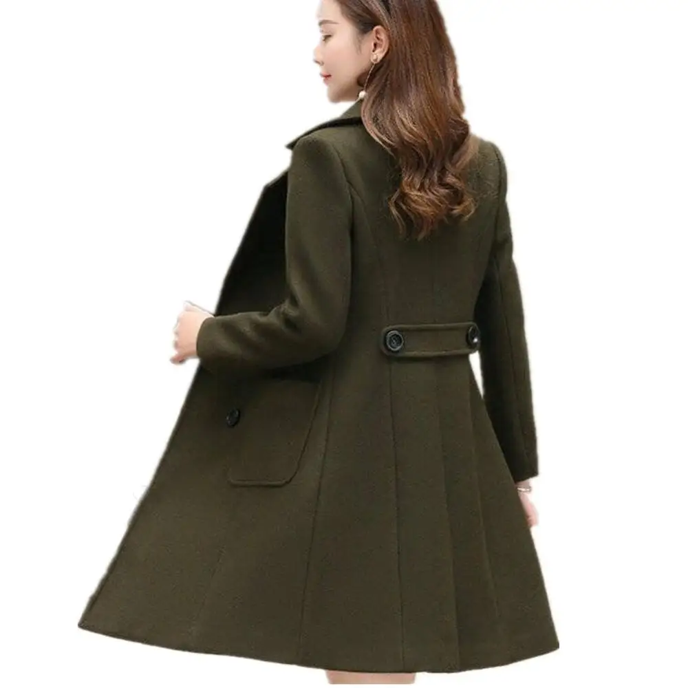 

Women Fashion Winter Autumn Coat Women Double Breasted Coats Wool Jackets Blue Black Blend Woolen Coat Outerwear