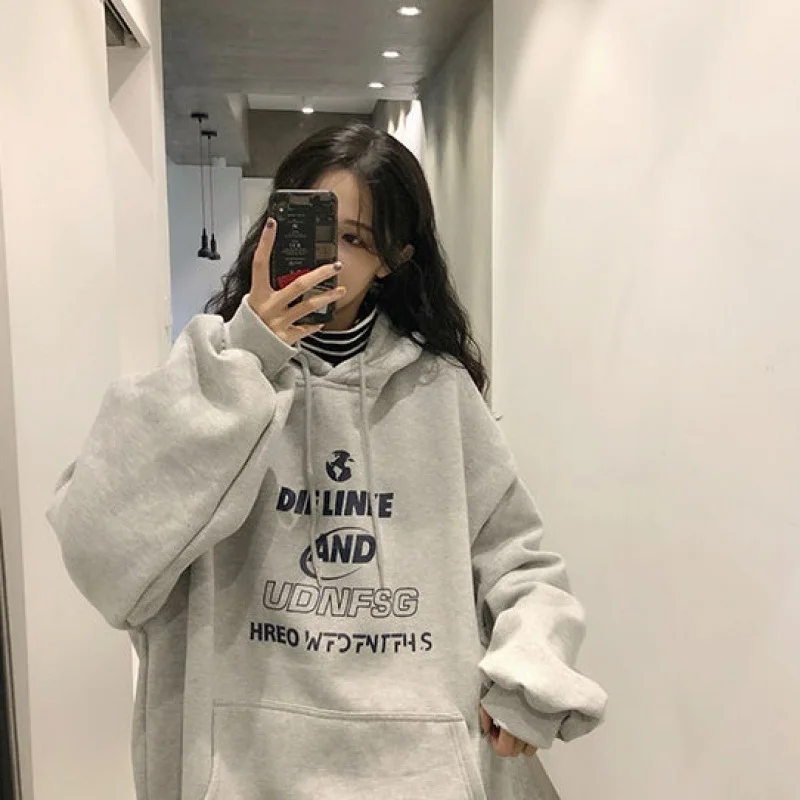 Женский Американский свитер Ulzzang свободный утепленный бархатный Универсальный в