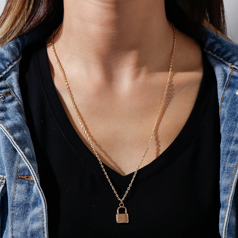 

Fashion Lock Pendant Necklaces for Women Simple Long Chain Necklaces Hiphop Party Collier Femme Brincos Jewelry Accessories