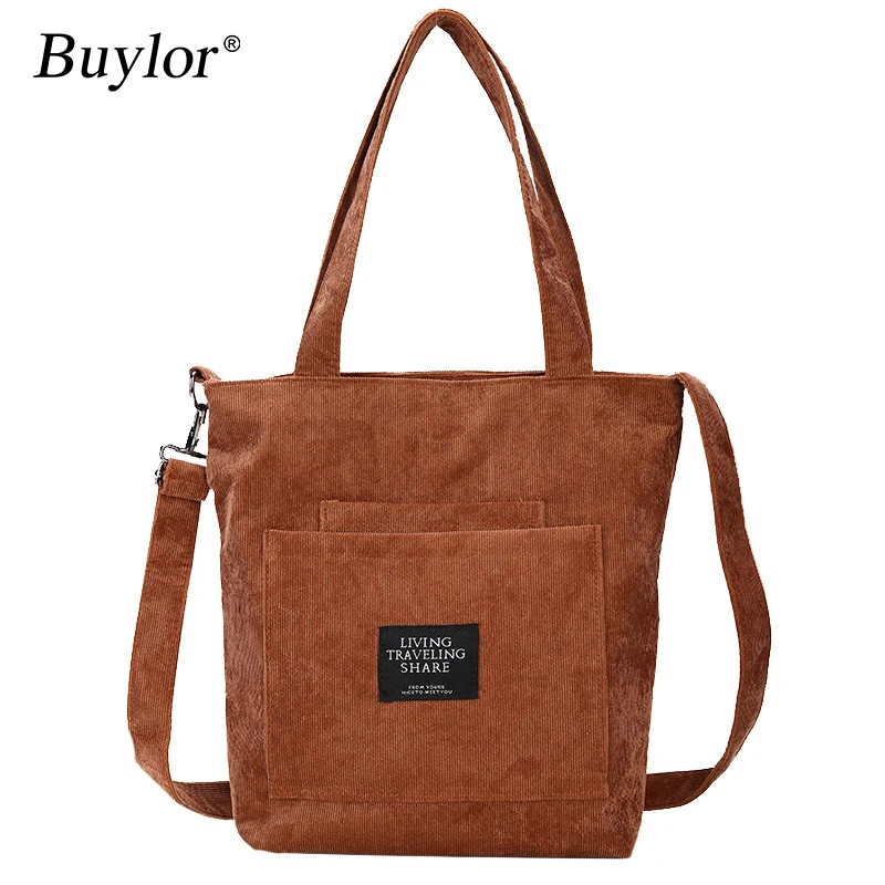 

Buylor Crossbody Bag Corduroy Tote Bag Striped Cloth Shoulder Bag Large Capacity Handbags Canvas Messenger Pouch