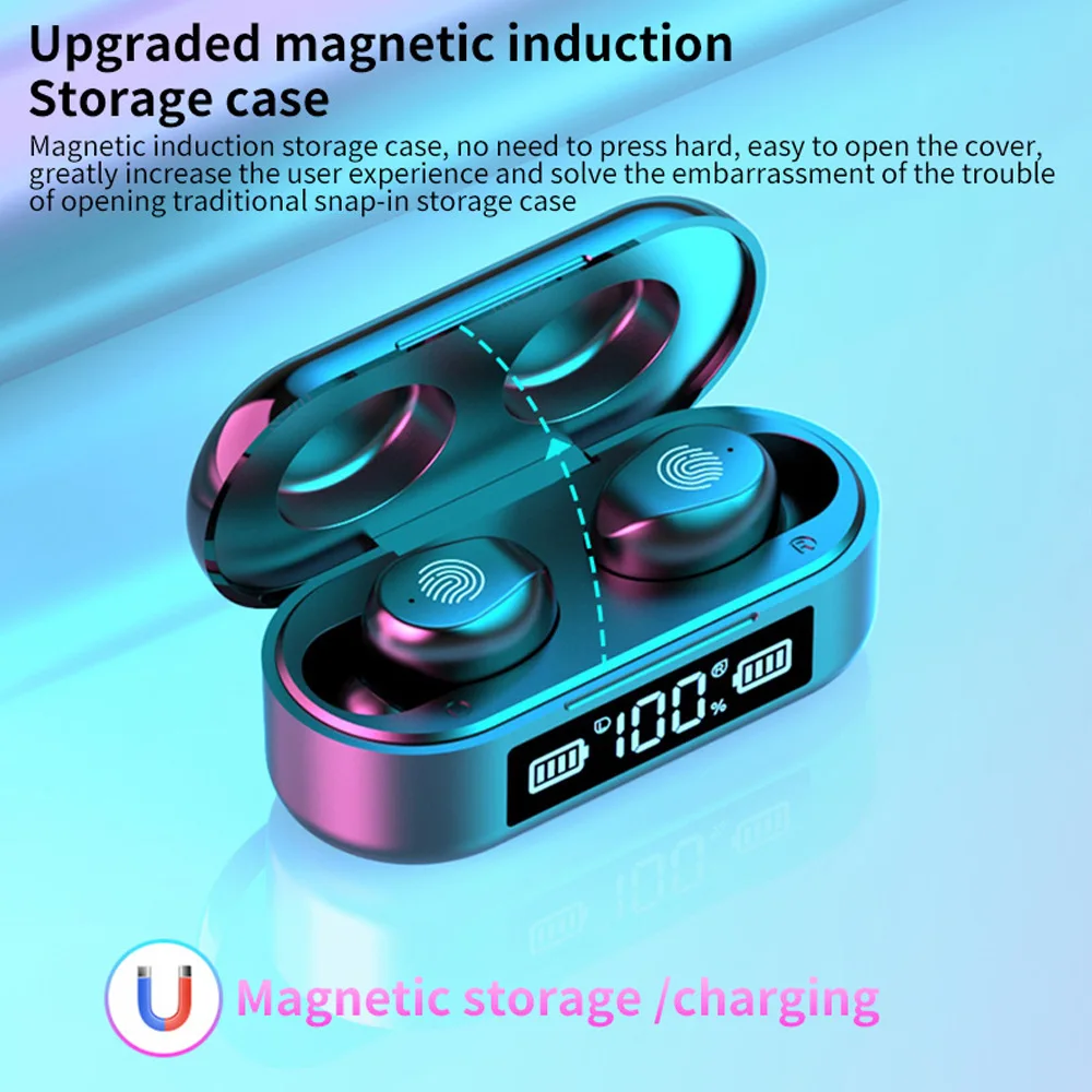 

Bluetooth 5.0 Wireless Headphones, TWS Earbuds ,Waterproof Sports Headset, HiFi 9D Stereo Headphones with Mic for IOS Android