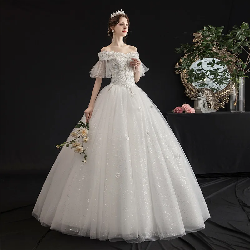 Свадебное платье Новинка 2022 года Бальное с вырезом лодочкой и открытыми плечами