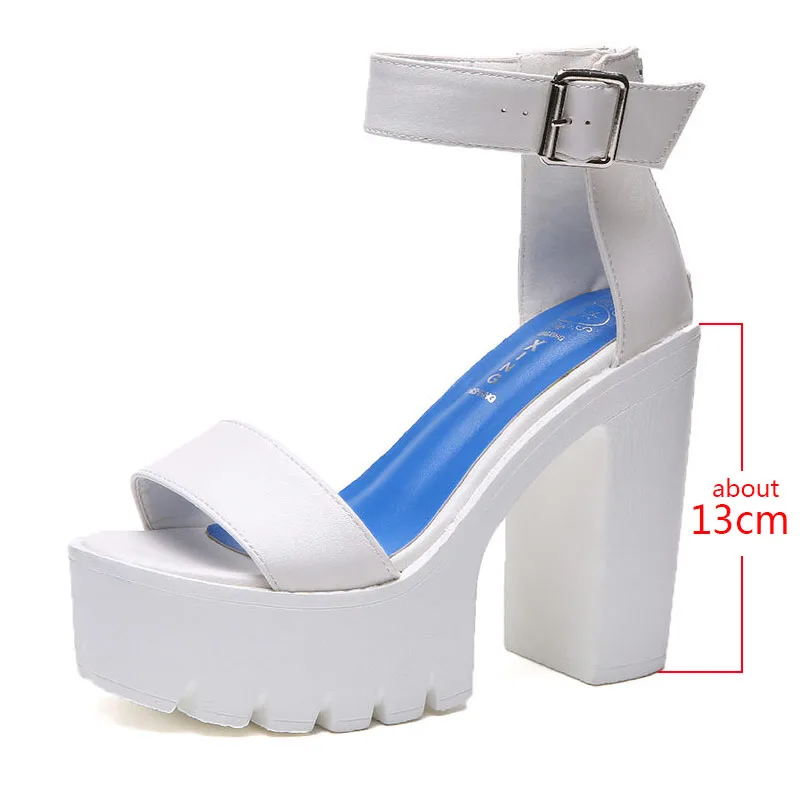 Женские босоножки с открытым носком на толстом высоком каблуке 13 см