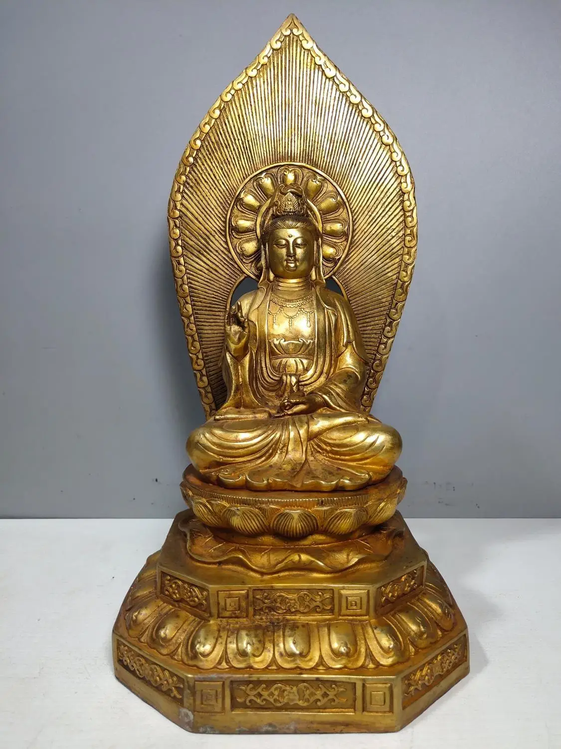 

Home Decor 14" Tibet Buddhism Temple Old Bronze Gilt Guanyin Bodhisattva Statue Amitabha statue Enshrine the Buddha