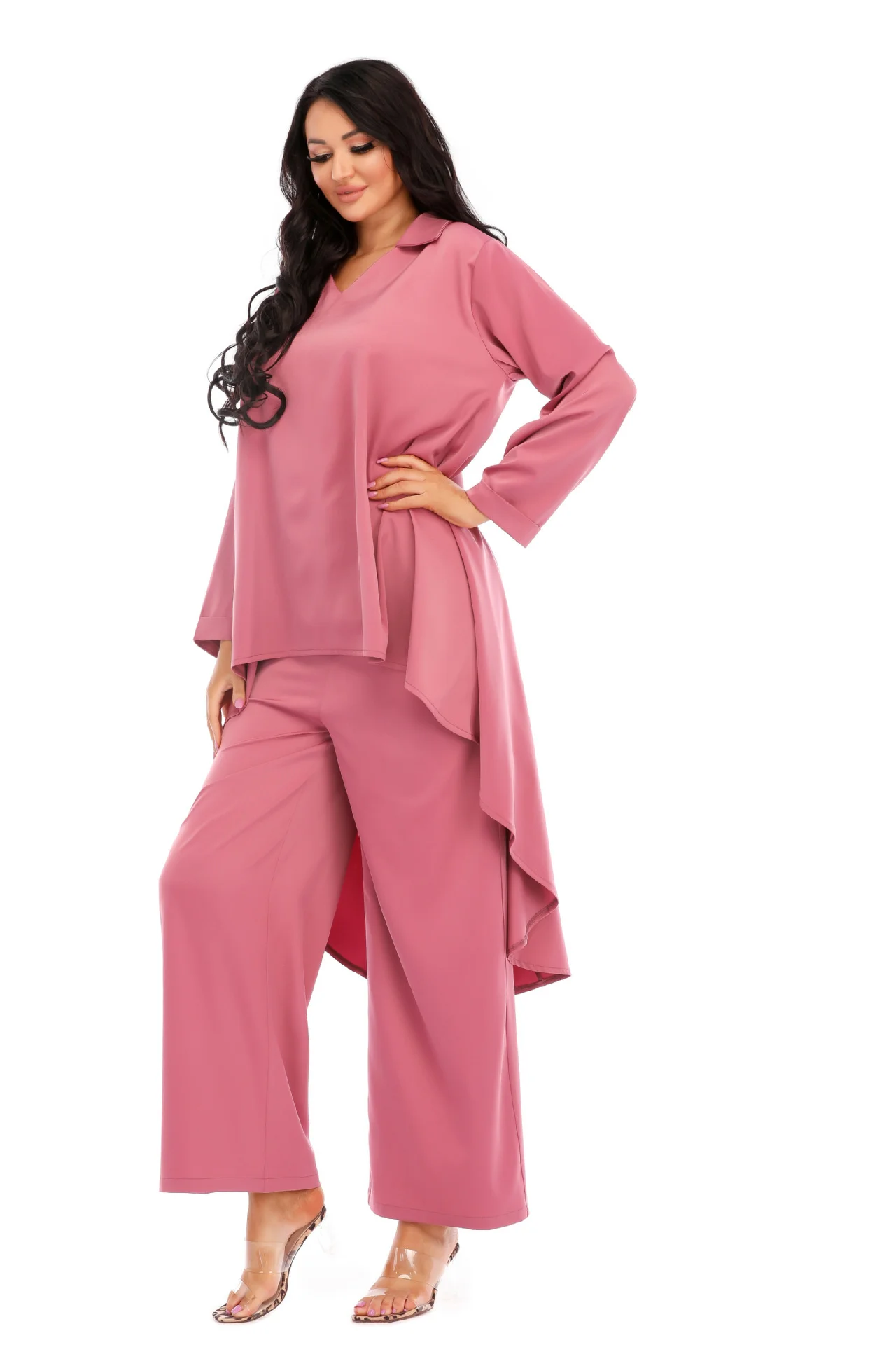 

Elegant Abaya 2pcs Silk Satin Tops Pant Sets Robe Jumpsuits Muslim Suits Tracksuit Outfits Islam Sporting Longue Ensemble Female