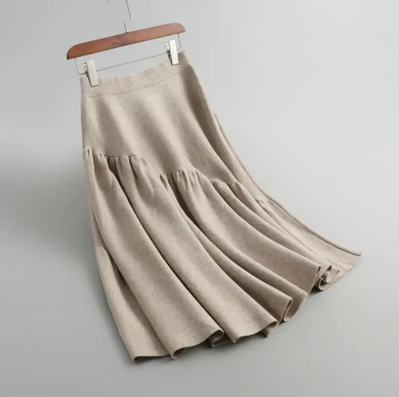 Зимняя юбка зеленая Гибкая эластичная высокая талия теплая шерстяная