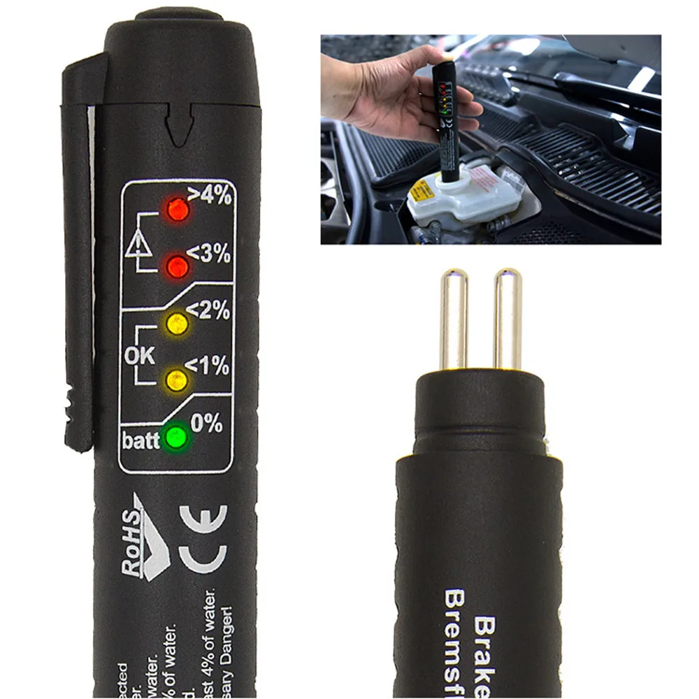 Горячий тестер жидкости тормозной системы автомобиля с 5 светодиодными индикаторами и автомобильным диагностическим инструментом.