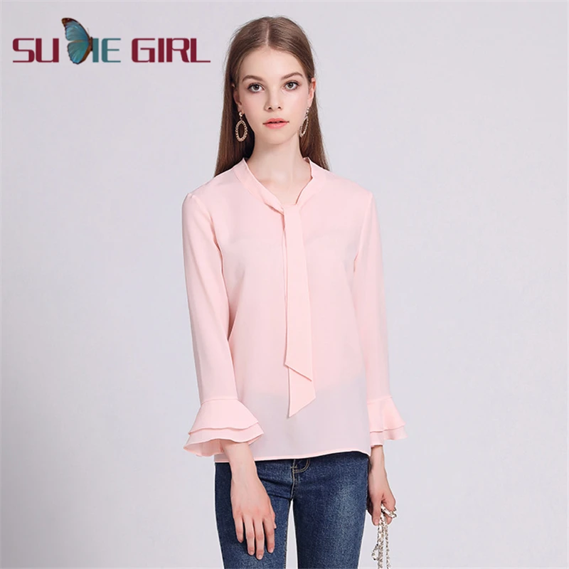 

SUDIE Girl 2020 blouse OL style new professional shirt women nine-point sleeve solid color blouse stitching top
