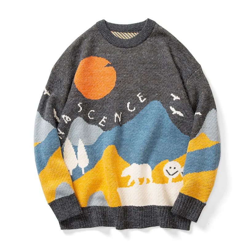 

Sweater Men Fashion Knitted Hip Hop Streetwear Cartoon Anime Pullover O-Neck Oversize Casual Couple Male Sweaters men Clothing