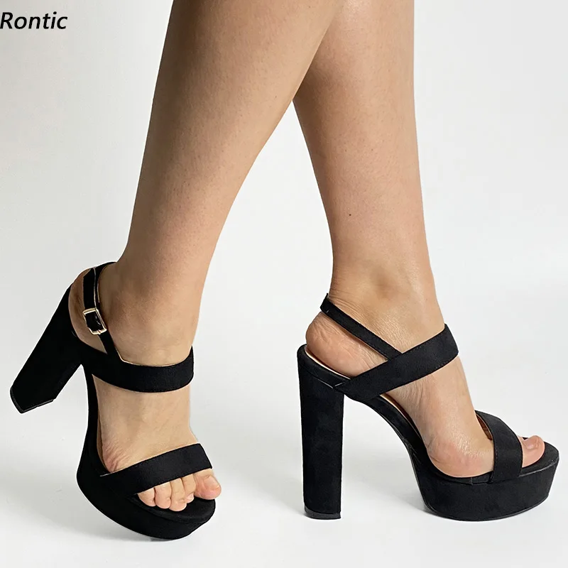

Сандалии Rontic женские на платформе, классические туфли из искусственной замши, на блочном каблуке, с пряжкой, открытый носок, Классическая об...
