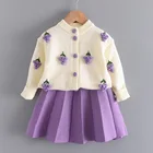 Детское Трикотажное Шерстяное Платье, комплект из двух предметов с юбкой для девочек, Осень-зима 2021