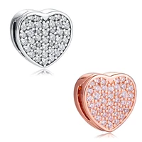 pave heart clip reflexions charm beads for silver 925 original reflexions bracelets 2020 sterling silver rose golden jewelry