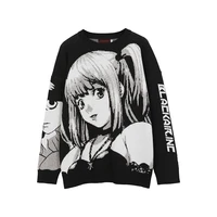 atsunny 2021 hip hop streetwear vintage style harajuku knitting sweater anime girl knitted death note sweater pullover
