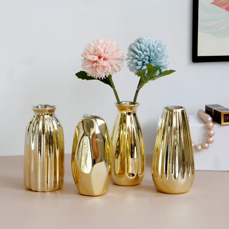 Креативная керамическая Золотая ваза маленький цветок с настольным украшением