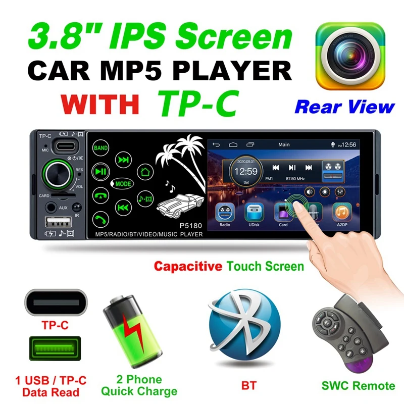 

New 3.8 Inch Car MP5 Player Car Radio HD IPS Capacitive Contact Screen Car MP5 FM TF Card for Car Electronics P5180