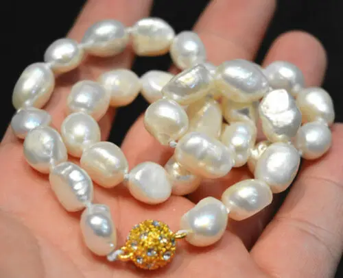 

Hand knotted beautiful 9-10mm white baroque fresh water aquaculture pearl necklace 45cm fashion jewelry