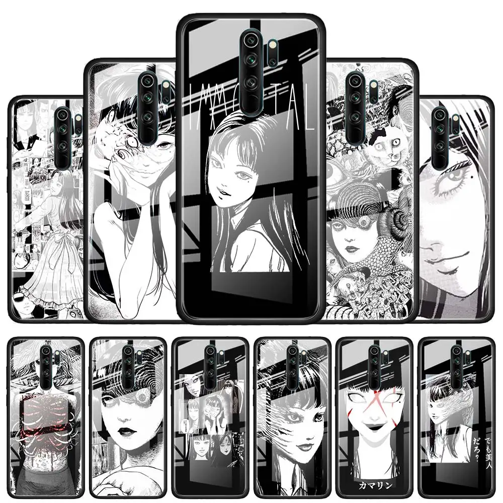 

Junji Ito Tees Horror for Xiaomi Redmi K40 K30 K20 Pro Plus 9C 9A 9 8A 7 Luxury Shell Tempered Glass Phone Case Cover