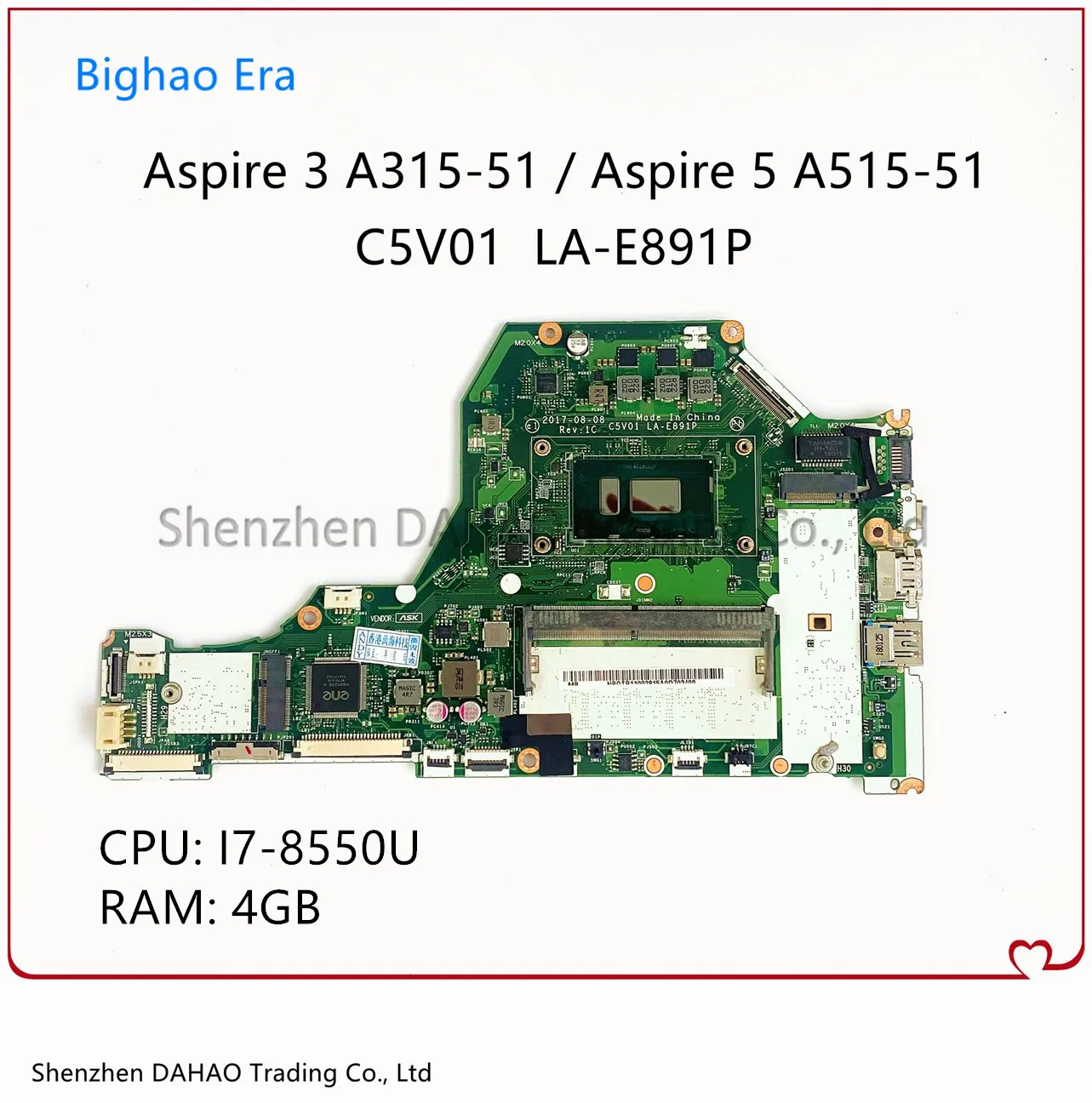 

C5V01 LA-E891P для ACER Aspire A515-51G A615-51G Женская материнская плата для ноутбука с i7-8550U CPU 4GB-RAM 100% полностью протестирована
