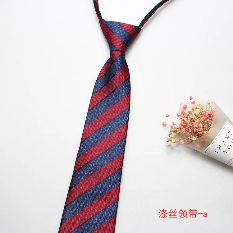 

2021 Business Men's Zipper Neck Tie Lazy Ties Striped Necktie for Man Skinny Slim Narrow Bridegroom Party Dress Wedding Tie