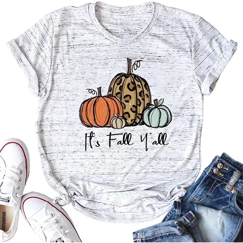

PumpkinT-shirt Women Tops Halloween Print Letter O Neck Short Sleeve Tee Shirts Top Clothing
