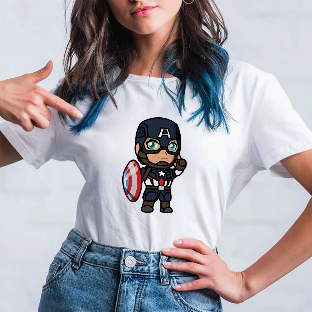 

Disney Creative Women T-shirt Cartoon Captain America Printed Short Sleeve Hipster Beautiful Oversize Marvel T Shirt Hot Selling