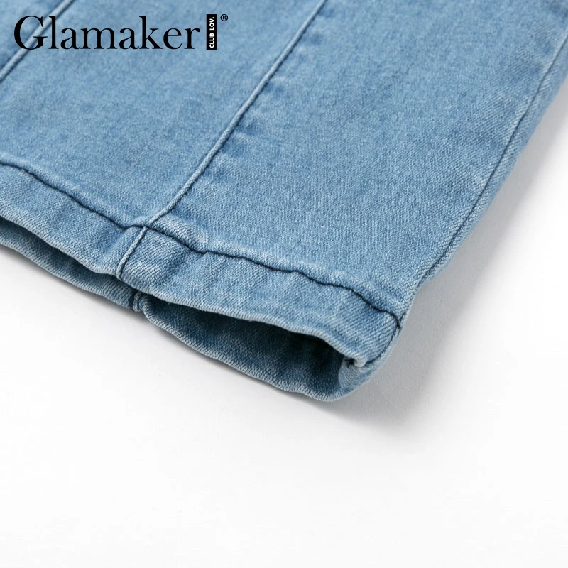 Glamaker, сексуальное облегающее синее джинсовое платье с открытыми плечами, женское осеннее джинсовое платье с пышными рукавами, женские вечерние короткие платья в стиле ретро, vestidos
