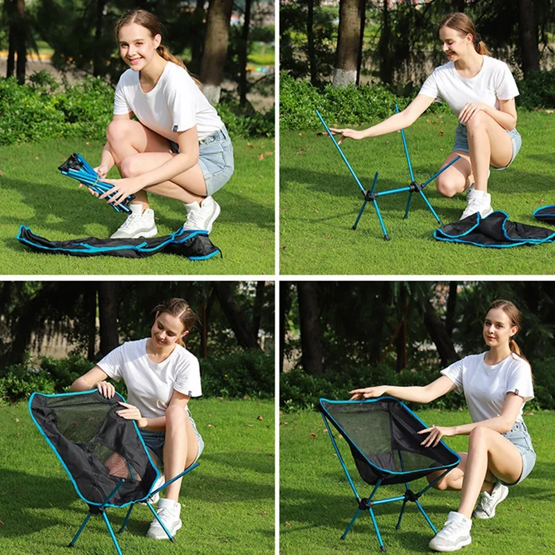 저렴한 2Pcs 야외 접는 의자 초경량 휴대용 낚시 의자 비치 의자 캠핑 의자 문 의자, 스카이 블루 & 오렌지