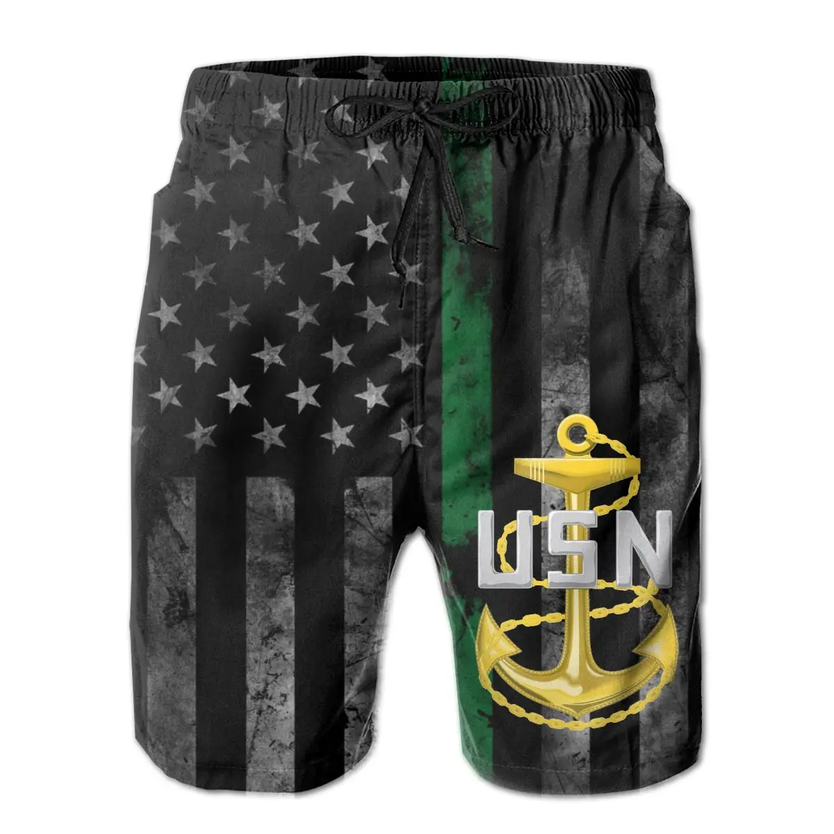 

US Navy Chief Petty Officer Men's Shorts Casual Classic Fit Drawstring Summer Beach with Elastic Waist and Pockets M