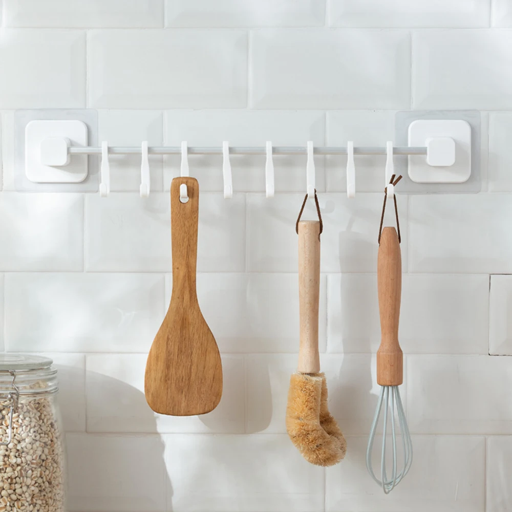 

Eisho Kitchen Supplies Punch-Free Wall-Mounted Storage Rack Simple with 8 Hooks Free Mobile Hanging Row Hook