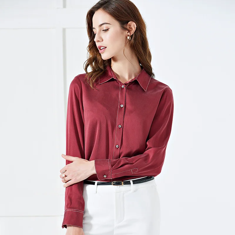 Women's Blouses and Tops Silk wine long sleeve Office Formal Casual Shirts Plus Large Size Spring Summer Sexy Haut Femme