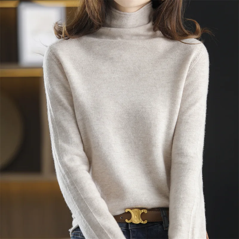 

2022 Spring New Woolen Sweater Women's Wool Pullover Long Sleeve Sweater Pile Neck Knitted Bottomed Sweater
