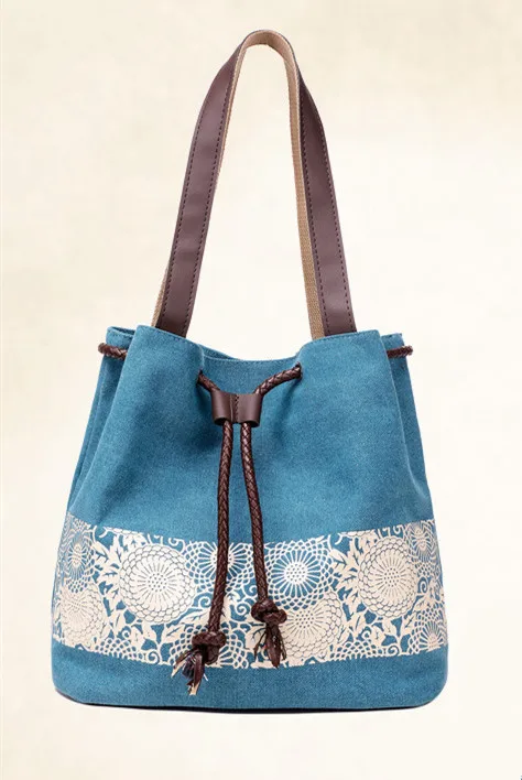 2022 Ladies Large-Capacity Fashion Canvas Shoulder Bag Mori Female Print Retro Casual Closure Dual-Use Canvas Bag