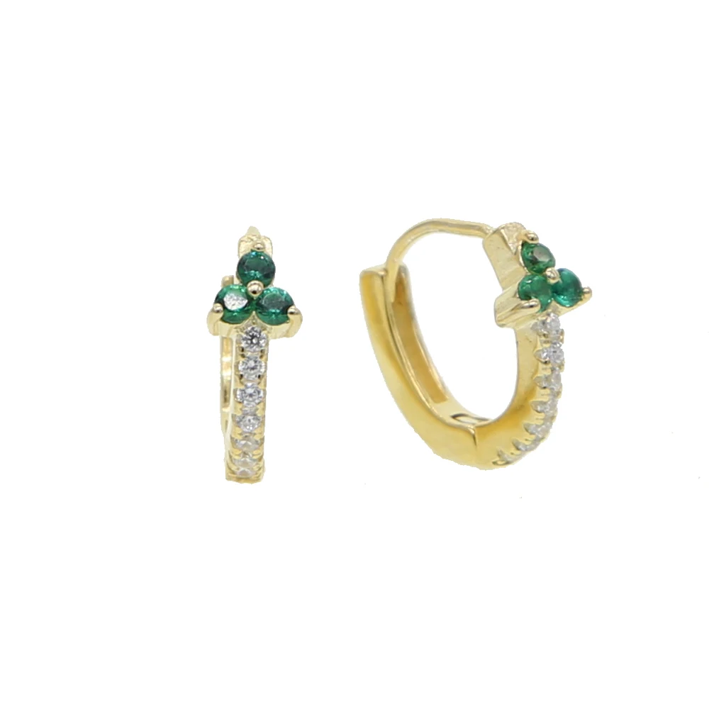 E221-G-green Минимальное серебро 925 пробы, ювелирные изделия, красные, синие, зеленые, белые радужные фианиты, камень, деликатный, изящный, второй, красочные, Кластерные серьги-гвоздики - Окраска металла: E221-G-green