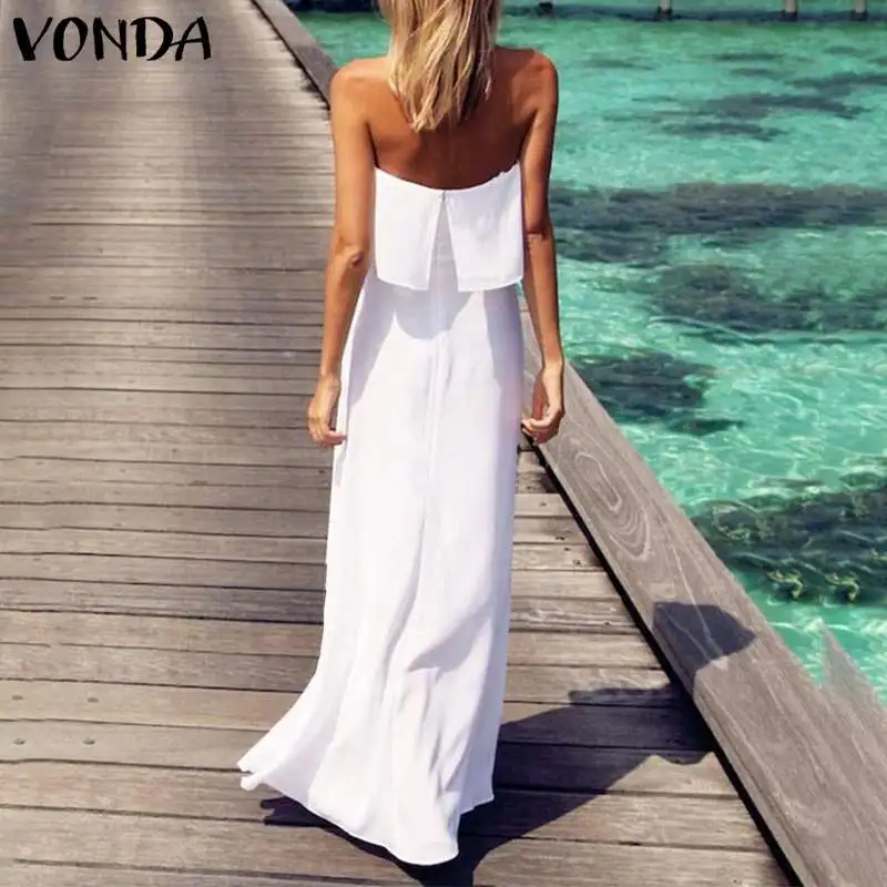 VONDA летний сарафан в богемном стиле женское сексуальное платье без рукавов с