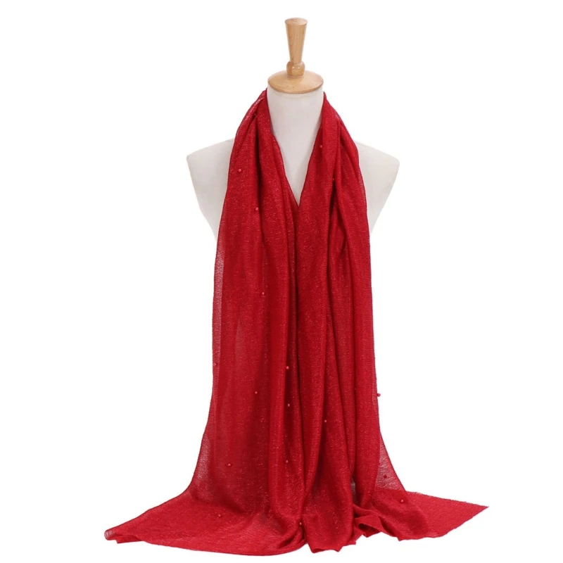 Женский Блестящий хиджаб из искусственного жемчуга шаль бисера мусульманский