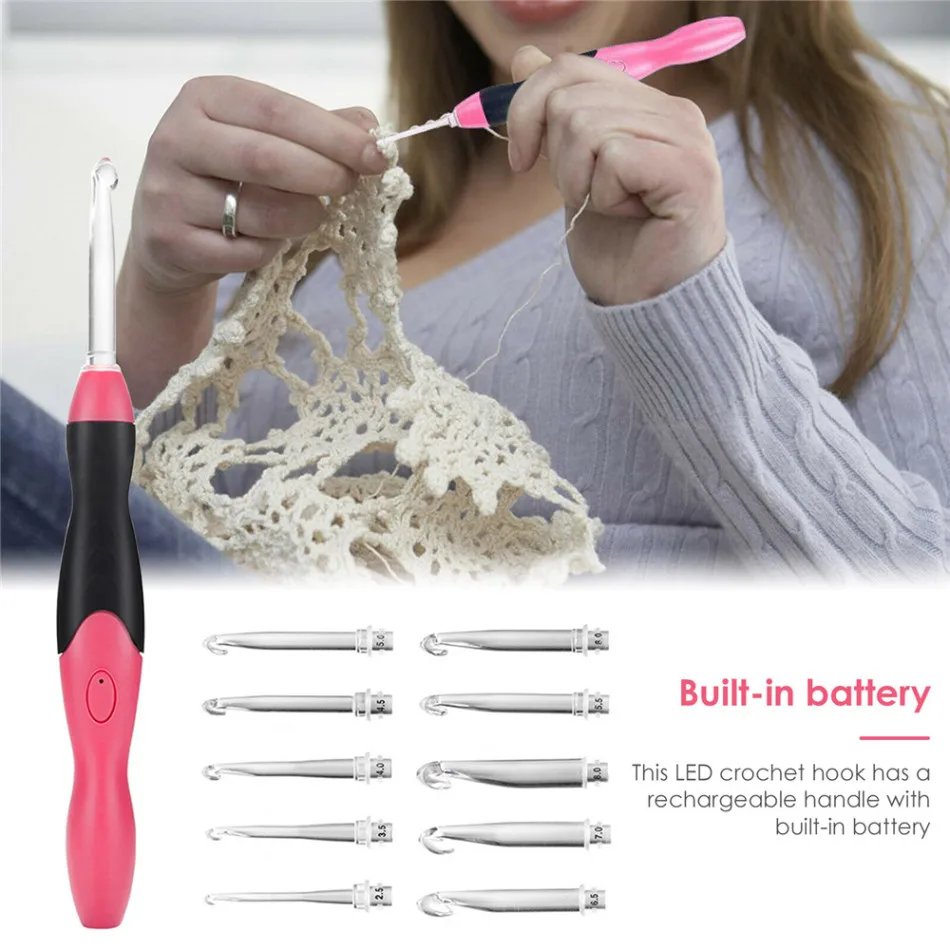 

12 in 1 Light Up Crochet Hooks Rechargeable LED Knitting Tools Knitting Needles USB DIY Weaving Sweater Weave Sewing Accessories