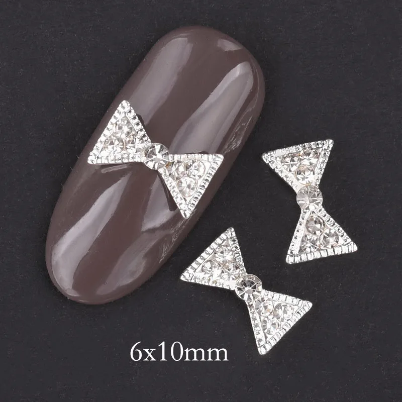 QB008 10pcs 3d bow tie nail decoration accessories silver strass rhinestones AB White diamond glitter metal charms for nails QB007-008 - Цвет: QB008