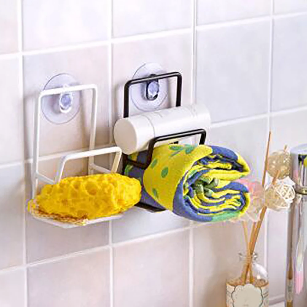 

2pcs Kitchen Organizer Rack Suction Cup Sponge Rack Draining Towel Soap Storage Holder Kitchen Bathroom Accessories