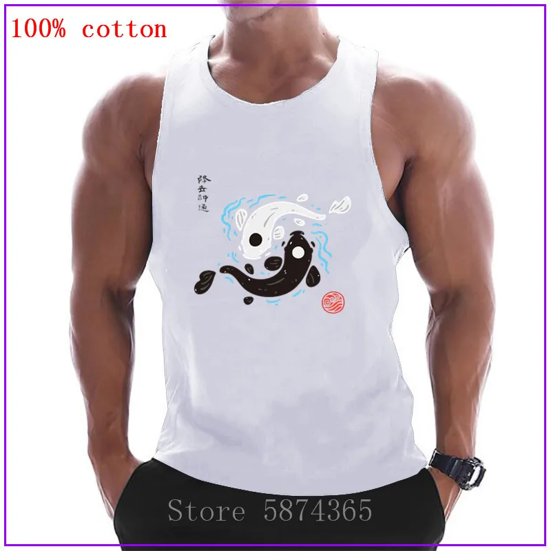 Japan style Yin-Yang Koi Fish Tank Tops Men USSR Soviet Union Sleeveless bodybuilding Men's Summer gyms Muscle Vest |