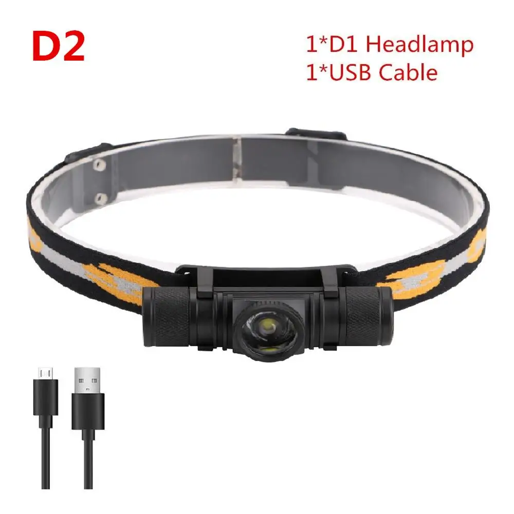 D2 Without Battery CREE XM L2 светодиодный налобный фонарь usb зарядка белый свет Головной фонарь 18650 батарея налобный фонарь для кемпинга охоты - Испускаемый цвет: D2 Without Battery