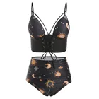 Женский купальник на завязках с принтом Солнца и Луны, Раздельный купальник большого размера с завышенной талией, пуш-ап и пуговицами, 2021