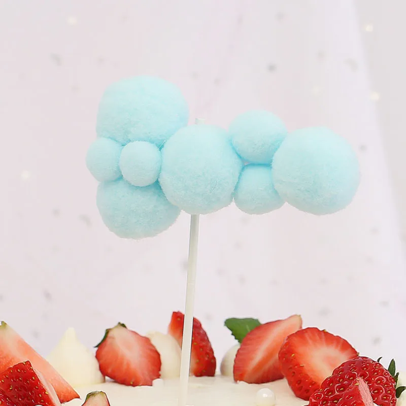 Cloud shape Pom-pom Colorful Cake Topper For Birthday Anniversary Party Cupcake Decoration Blue Pink White Baking Supplies Decor | Дом и сад