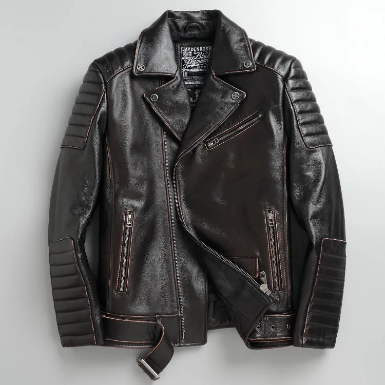 

New autumn and winter leather clothes men's top leather short slim fit Harley Motorcycle clothes trend belt leather coat