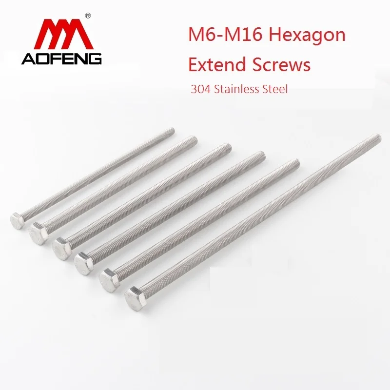 External Hexagon Extended Screws 304 Stainless Steel Outer Flat Hexagon Head Bolt for Machine M6 M8 M10 M12 M16 200mm 180mm Long