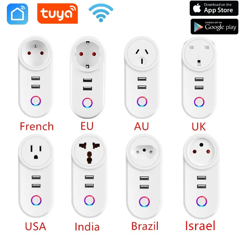 Умный Wi Fi разъем 16А монитор питания Tuya приложение управления Выход 2 USB порт Smart Life