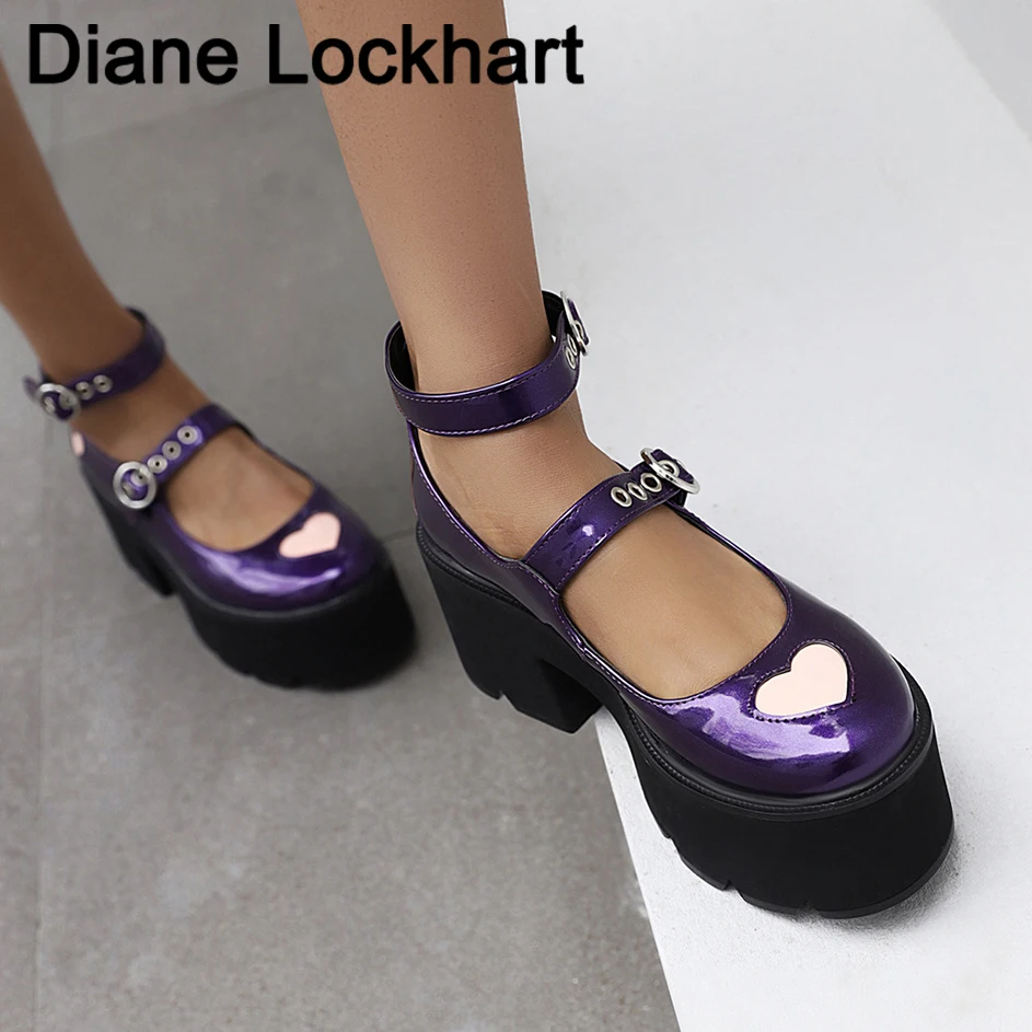 

2023 new spring autumn shoes sexy Female Lolita Cute Mary Janes thick heels casual high-heeled platform pumps Black Purpl 41 40