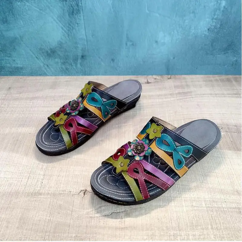 

YourSeason Women Shoes Genuine Leather 2020 New Summer Flat With Sewing Casual Ladies Mixed Colors Slides Slippers