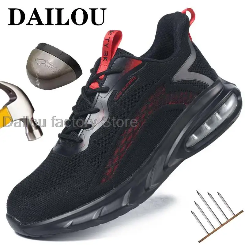 

Air Cushion Work Sneakers Breathable Safety Shoes Men Women Work Boots Steel Toe Work Shoes Puncture-Proof Security Boots Unisex