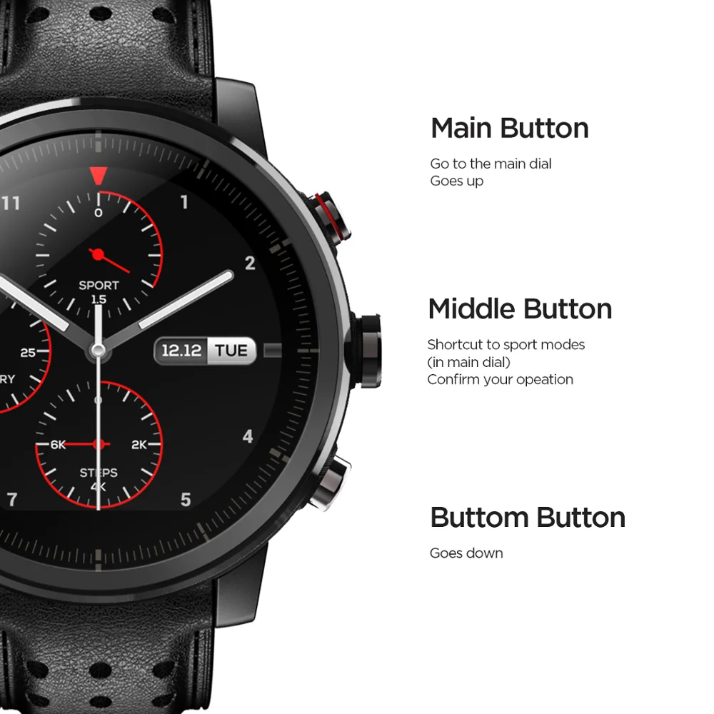 100 original amazfit stratos flagship smart watch genuine leather strap sapphire glass flourorubber strap for android phone free global shipping
