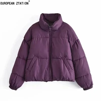 2021 women autumn winter thicken streetwear oversized parkas coat puffer long sleeve pockets female down jackets top